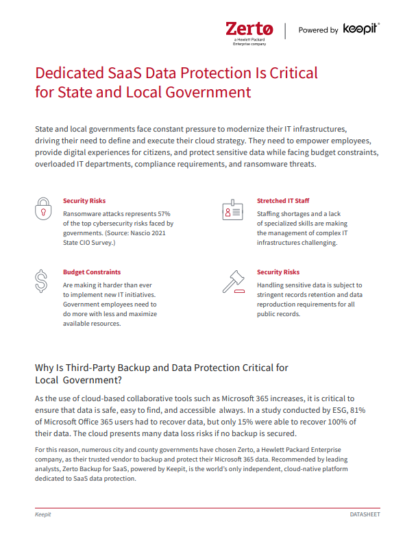 Dedicated SaaS Data Protection Is Critical for State and Local Government