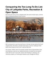 Conquering the Too-Long-To-Do List: City of Lafayette Parks, Recreation & Open Space