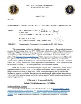 Administration Cybersecurity Priorities for the FY 2025 Budget - OMB M-23-18