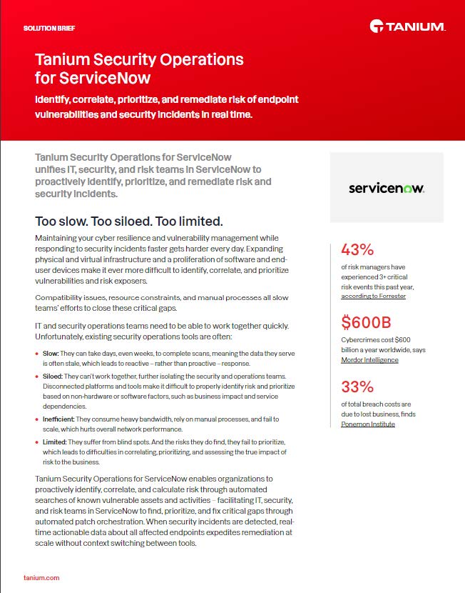 Tanium Security Operations for ServiceNow