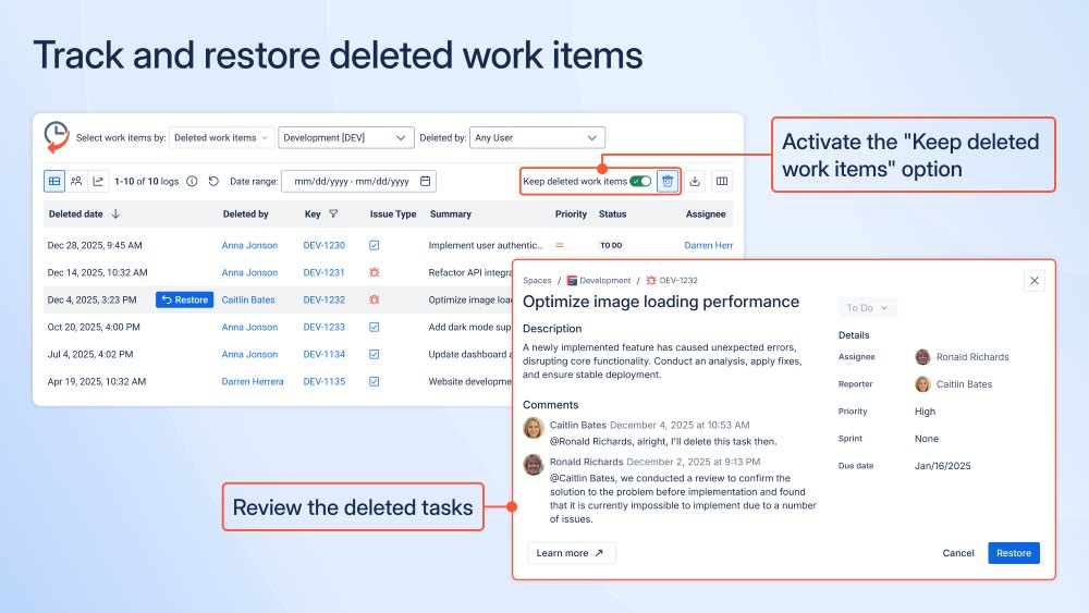 Deleted Work Item Tracking & Restore