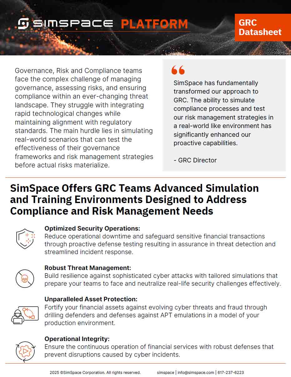 SimSpace Governance, Risk and Compliance (GRC) Datasheet