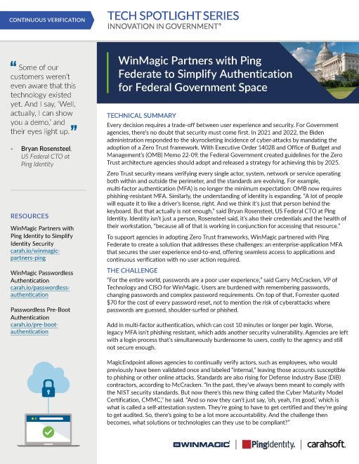 Tech Spotlight WinMagic Ping Federate Authentication for Federal Gov Graphic