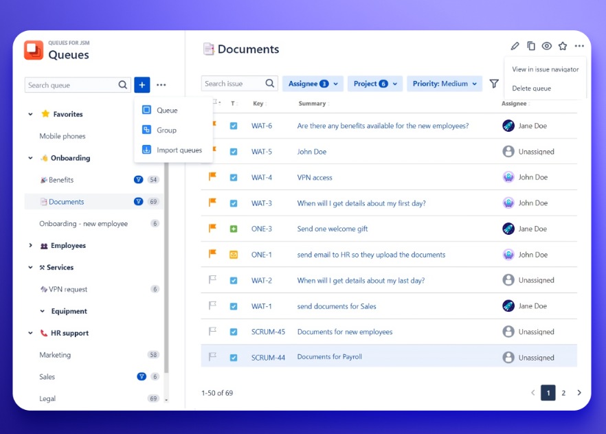 Organize queue groups to plan your work effectively