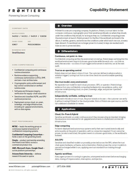 Fr0ntierX Capability Statement