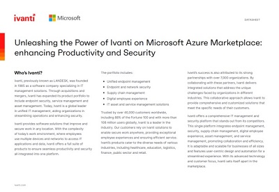 Unleashing the Power of Ivanti on Microsoft Azure Marketplace: Enhancing Productivity and Security