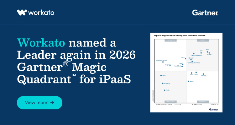 Workato named a leader again in 2026 gartner magic quadrant for iPaaS