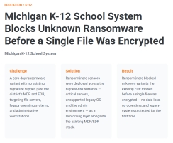 Michigan K-12 School System Blocks Unknown Ransomware Before a Single File Was Encrypted