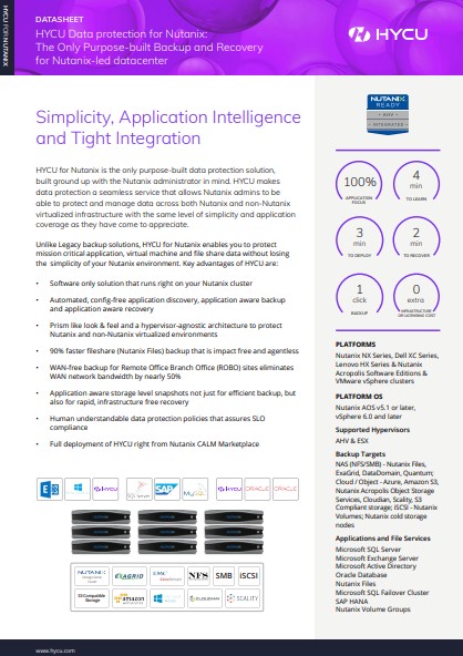 HYCU Data Protection for Nutanix: The Only Purpose-built Backup and Recovery for Nutanix-led datacenter