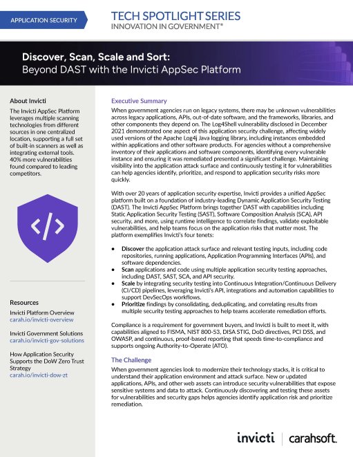 Invicti AppSec Platform Tech Spotlight, preview page