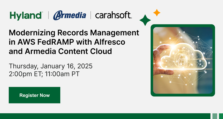 Modernizing Records Management in AWS FedRAMP with Alfresco and Armedia Content Cloud Event Banner