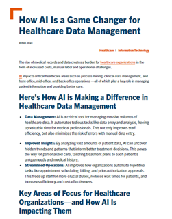 How AI Is a Game Changer for Healthcare Data Management