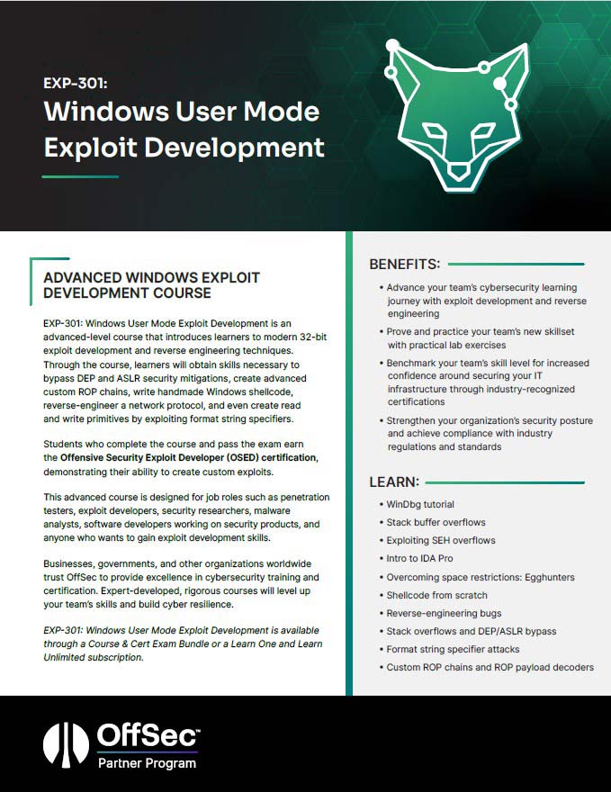 EXP-301: Windows User Mode Exploit Development