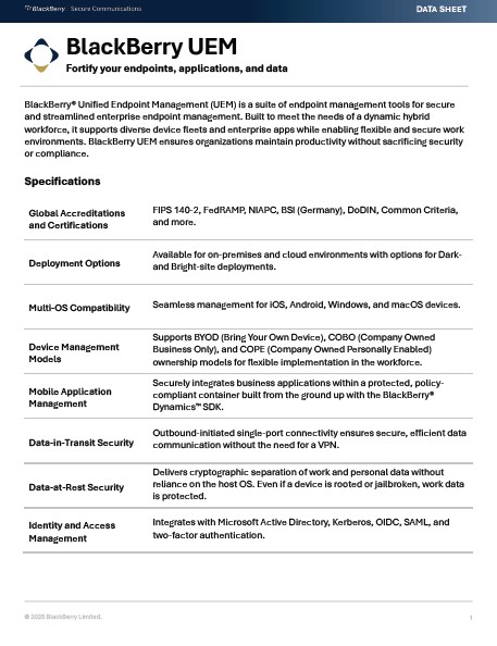 BlackBerry UEM: Fortify your endpoints, applications, and data