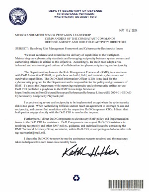 Memorandum for Senior Pentagon Leadership Commanders of the Combat Ant Commands Defense Agency & DoD Field Activity Directors