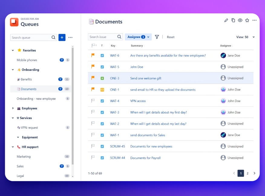 Manage tickets from all of your Jira projects in a single place.
