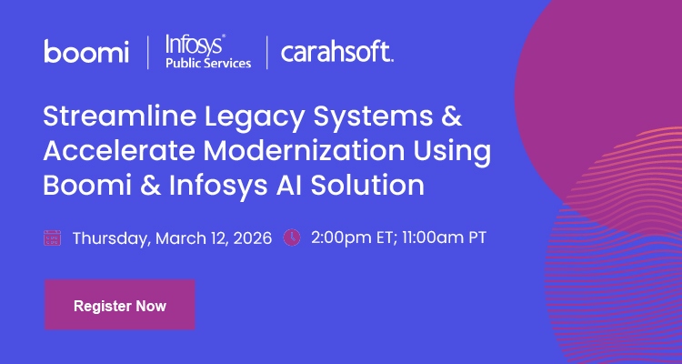 Streamline Legacy Systems & Accelerate Modernization Using Boomi & Infosys AI Solution Event Banner