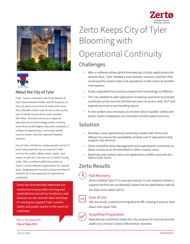 Zerto Keeps City of Tyler Blooming with Operational Continuity