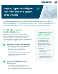 Helping Agencies Mitigate Risk from End-Of- Support Edge Devices