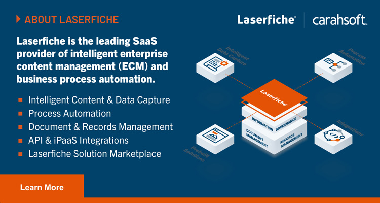 Laserfiche is the leading SaaS provider of intelligent enterprise content managment (ECM) and business process automation