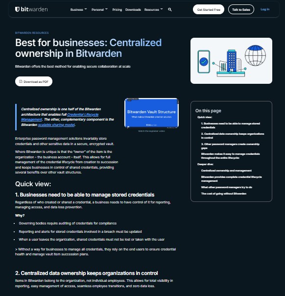 Centralized Ownership in Bitwarden