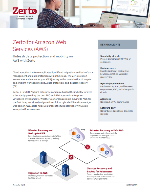 Zerto for Amazon Web Services (AWS)
