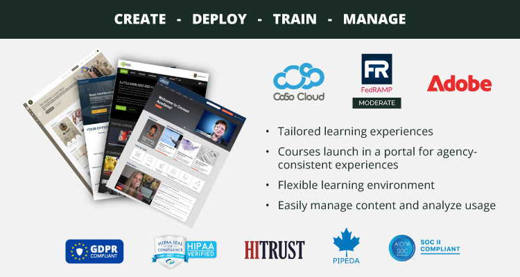 Create, deploy, train, and manage CoSo Cloud, Adobe, FedRAMP moderate