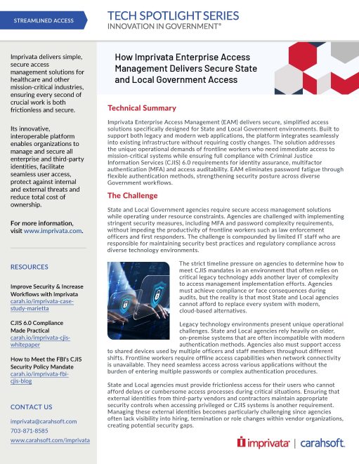 How Imprivata Enterprise Access Management Delivers Secure State and Local Government Access
