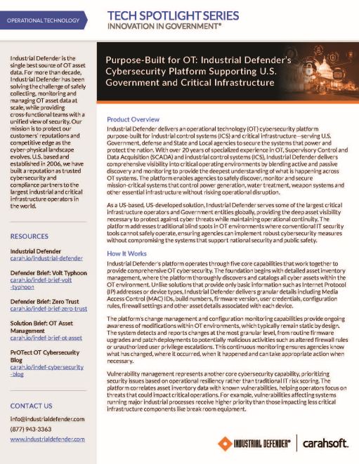 Tech Spotlight Industrial Defender Purpose-Built for OT Graphic