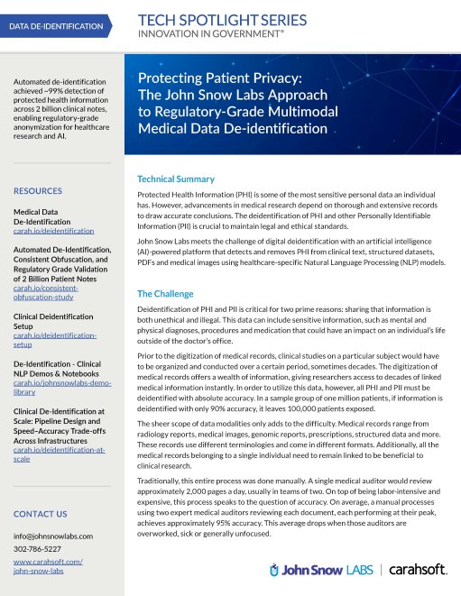 Tech Spotlight John Snow Labs Data De-identification 2026