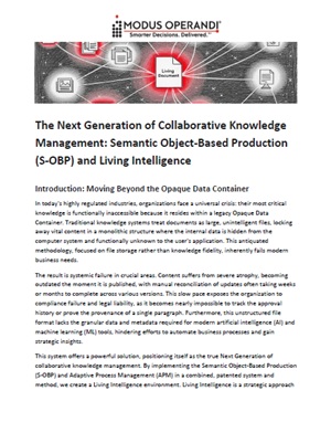 The Next Generation of Collaborative Knowledge Management: Semantic Object-Based Production (S-OBP) and Living Intelligence