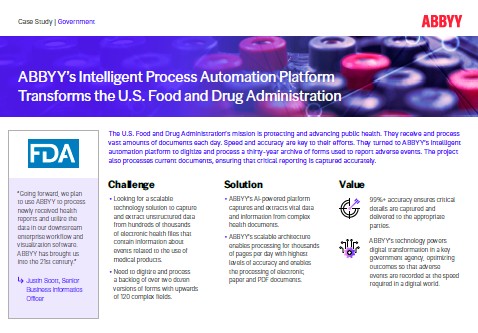 ABBYY’s Intelligent Process Automation Platform Transforms the U.S. Food and Drug Administration