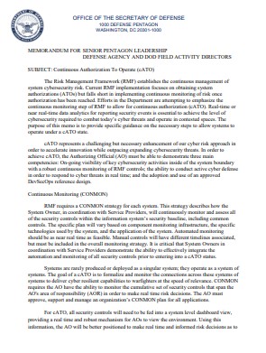 Memorandum for Senior Pentagon Leadership Defense Agency and DoD Field Activity Directors