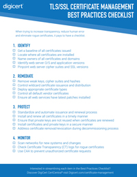 TLS/SSL Certificate Management Best Practices Checklist