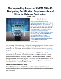The Impending Impact of CMMC Title 48: Navigating Certification Requirements and Risks for Defense Contractors