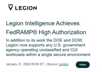 Legion Intelligence Achieves FedRAMP® High Authorization