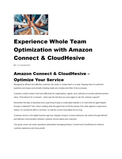 Experience Whole Team Optimization with Amazon Connect & CloudHesive