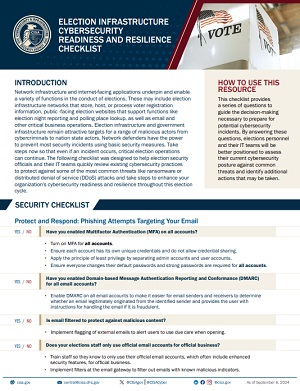 Election Infrastructure Cybersecurity Readiness and Resilience Checklist