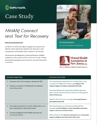 MHANJ Connect and Text for Recovery