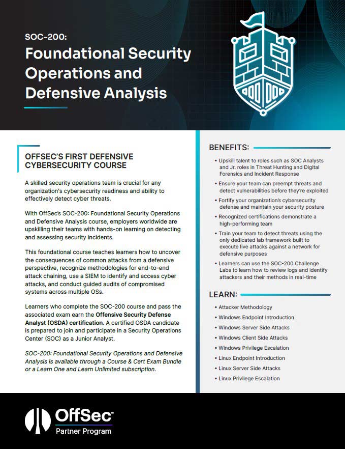 SOC-200: Foundational Security Operations and Defensive Analysis