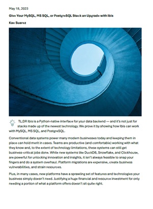 Give Your MySQL, MS SQL, or PostgreSQL Stack an Upgrade with Ibis