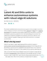 Latent AI and Ditto unite to enhance autonomous systems with robust edge AI solutions