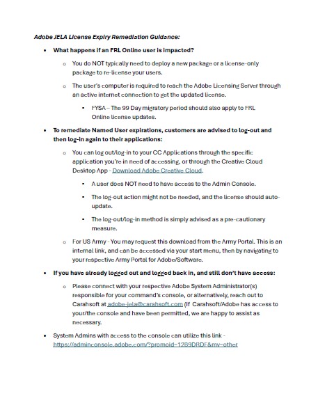 Adobe JELA License Expiry Remediation Guidance