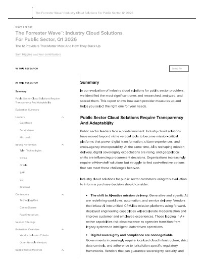 The Forrester Wave™: Industry Cloud Solutions For Public Sector, Q1 2026