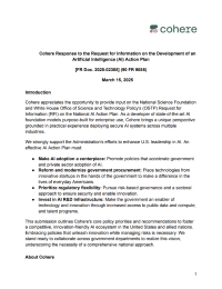 Cohere Response to the Request for Information on the Development of an Artificial Intelligence (AI) Action Plan
