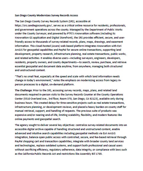 San Diego County Modernizes Survey Records Access