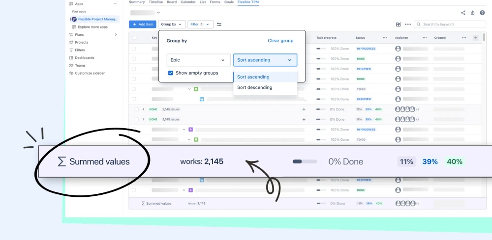 Flexible Table – Project Management, Sumup & Data Visualization