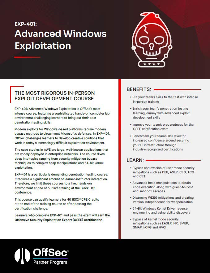 EXP-401: Advanced Windows Exploitation