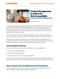 Content Management is Critical for Web Accessibility: Addressing a priority for Higher Education