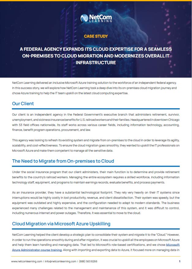 A Federal Agency Expands Its Cloud Expertise for a Seamless On-Premises to Cloud Migration and Modernizes Overall IT Infrastructure